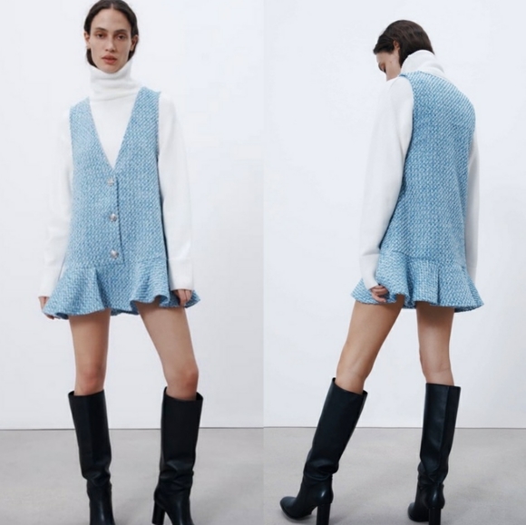 Zara RUFFLED TEXTURED PINAFORE DRESS - Picture 15 of 17